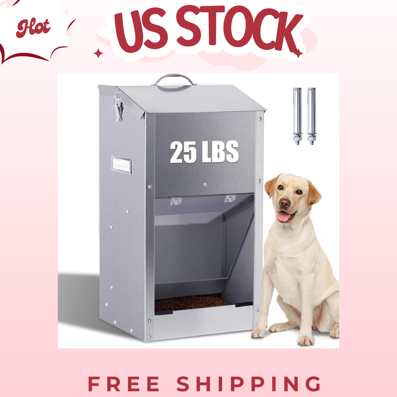 25lb Automatic Dog Feeder: Stainless Steel for Large Breeds (Indoor/Outdoor)