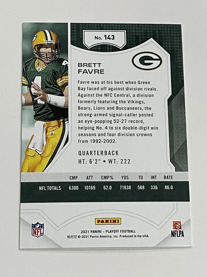 2021 Panini Playoff Football #143 - Brett Favre - Green Bay Packers - Image 2 of 2