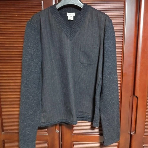 DRIES VAN NOTEN Red Pinstripe V-Neck Knit Sweater Pullover Size L Used - product listing photo
