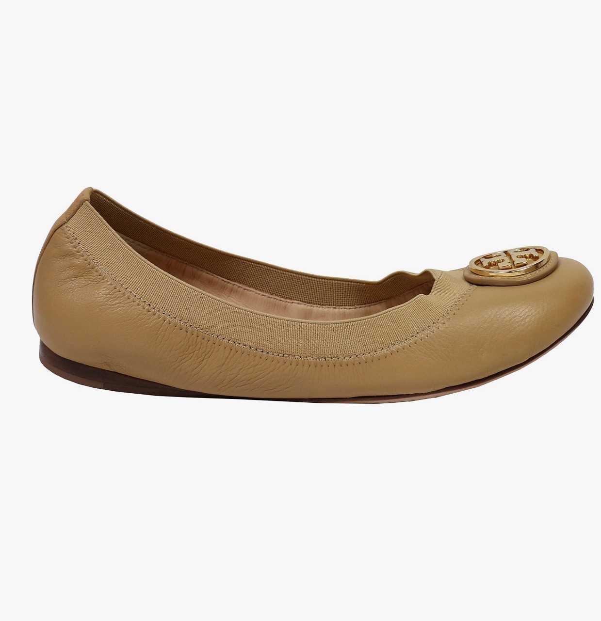 Tory Burch Womens Caroline Leather Slip On Ballet Flats Sand Patent Leather 6.5