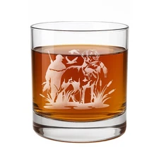 Hunter With Dog And Duck Rocks Glass Outdoor Hunting Gift