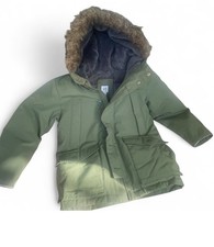 GAP Kids Boys Green Hooded Parka Coat M Faux Fur Trim Down Zip Pockets