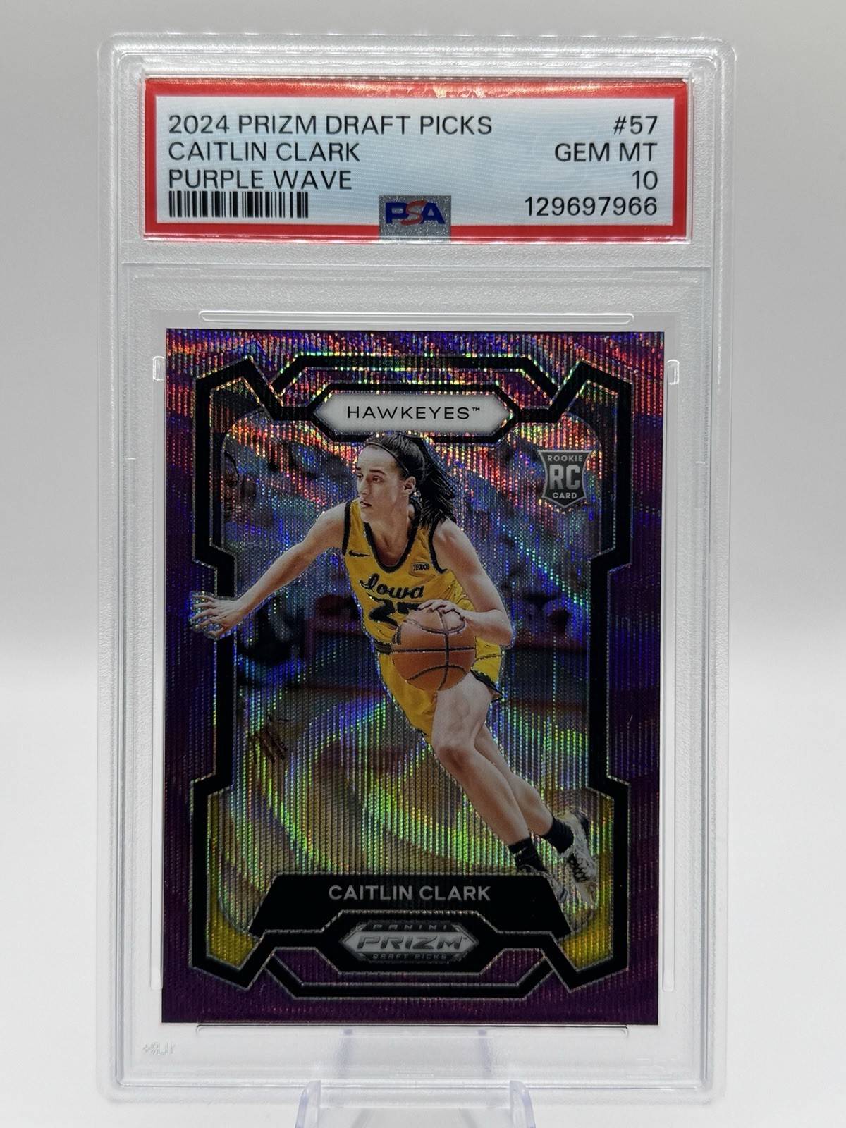 💜 2024 Panini Prizm Draft Picks - Caitlin Clark #57 Purple Wave (RC) PSA 10!