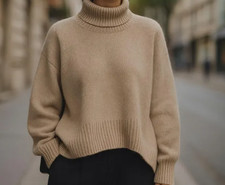 Women's Turtleneck, Oversized Cashmere Sweater,Fall Winter, Thick Knit Pullover