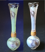 DAUM, NANCY: RARE VASE with ANEMONES and GOLD FRIEZE rim with SILVER SETTING 1900