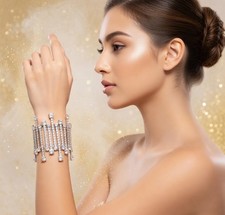 Clear Silver Rhinestone Stretch Bracelet Statement Drag Pageant Prom Bridal