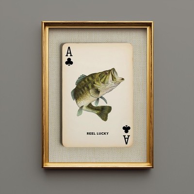 Reel Lucky Largemouth Bass Poster   Rustic Fishing Wall Art, Lake House Decor