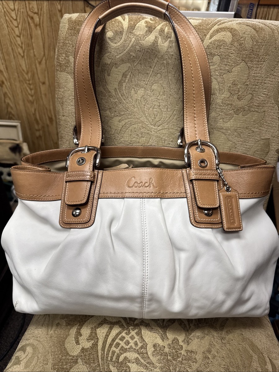 Coach Soho Pleated Leather Buckle Shoulder Strap Large Tote Ivory