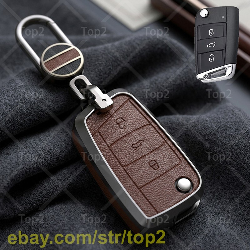 Metal leather key fob cover case for VW Skoda Tiguan Octavia Seat Golf MK7
