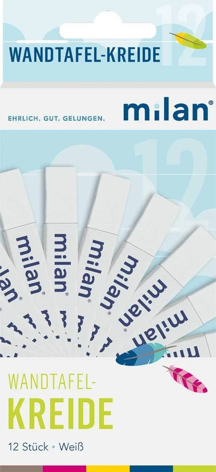 MILAN Tafelkreide eckig 12mm weiß 12 Stück, Länge 80mm