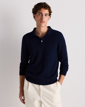 Quince Women Mongolian Cashmere Polo Sweater Blue S