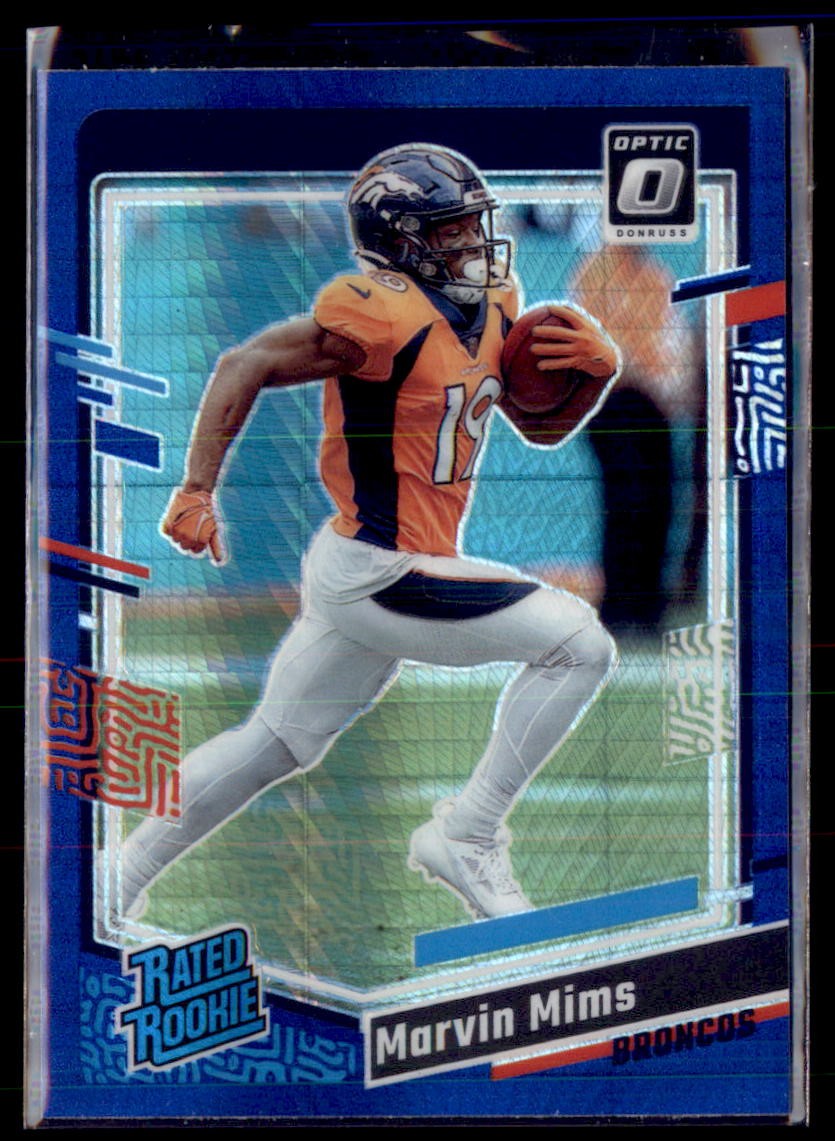 2023 Panini Donruss Optic Blue Hyper Prizm Marvin Mims Broncos 231 Rated Rookie