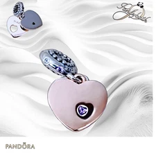 Pandora Part of My Heart  2 TONEDangle Charm 787235CFP Purple Crystals US SELLER