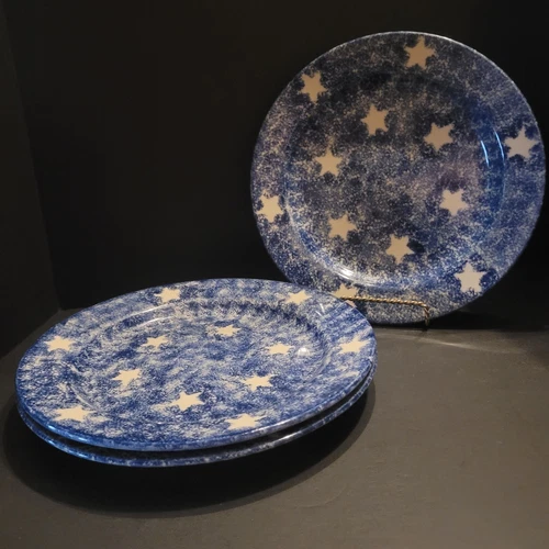 Lot of 3 Hartstone Twilight White Star on Blue Stoneware 11" Dinner Plate READ