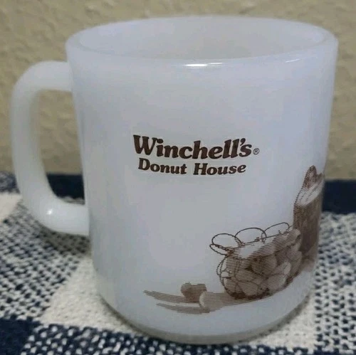Vtg 1970's Winchell's Donut House Glasbake Milk Glass Coffee Cup Advertising