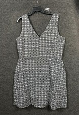 GAP Mini Dress Womens Size 16 Black Linen Geometric Bohemian V-Neck Summer Beach