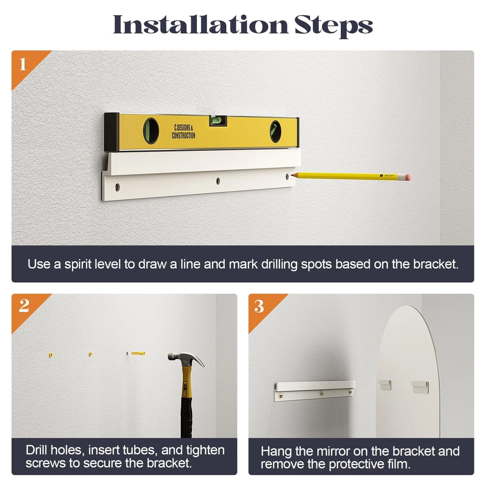 Frameless Bathroom Mirror, 24" x 36" Arched Vanity Mirror for Wall Beveled, A... - Image 4 of 4