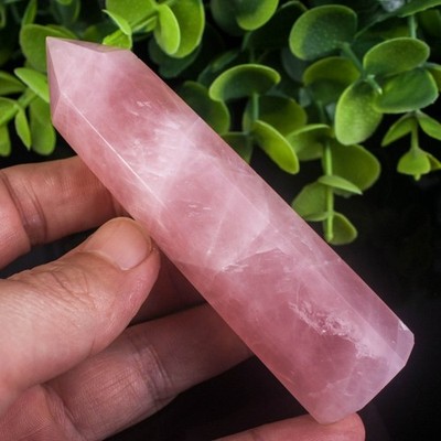 96g 99mm Pink Rose Quartz Tower Natural Crystal Point Obelisk Healing Wand