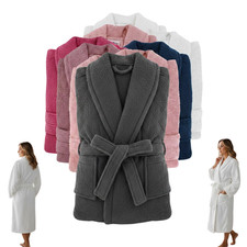 Terry Towelling Bath-Robe Dressing Gown 100% Cotton Shawl Bathrobe White
