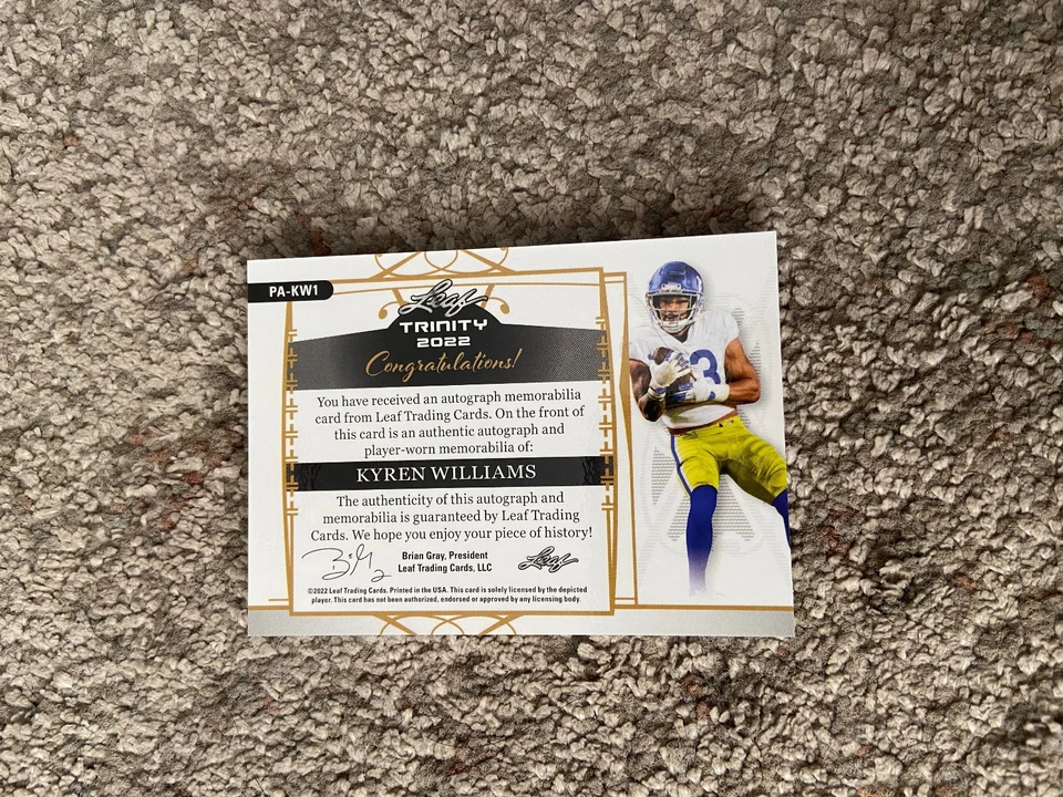 2022 Leaf Trinity Kyren Williams Rookie Auto Patch /99 - Image 2 of 2