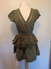 American Eagle Green Boho Dress M Short Sleeve Ruffle Hem Smocked Waist Cotton B