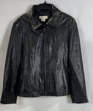 Vintage Y2K Jones New York Sport Women's Full Zip Black Leather Jacket Size L