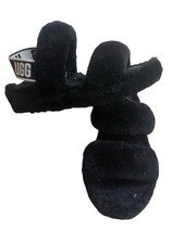 UGG Oh Yeah Style Fur Sandals Womens 7 Black Teddy Soft Strap Slides