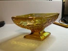 Vtg  Indiana Amber Carnival Glass Diamond Shaped Iridescent Candy Dish