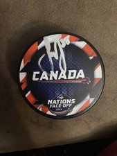 autographed Samuel Montembeault signed canada 4 nations puck