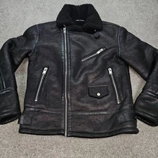 ZARA Men's Black Faux Shearling Lined Aviator Moto Jacket Size L NWOT