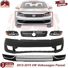 Front Bumper Cover Primed & Headlights Pair Kit For 2012-2015 Volkswagen Passat