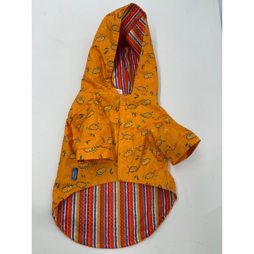 Fetch4Pets Orange Dog Raincoat w Clouds and Lightning Print Hooded Pet Apparel