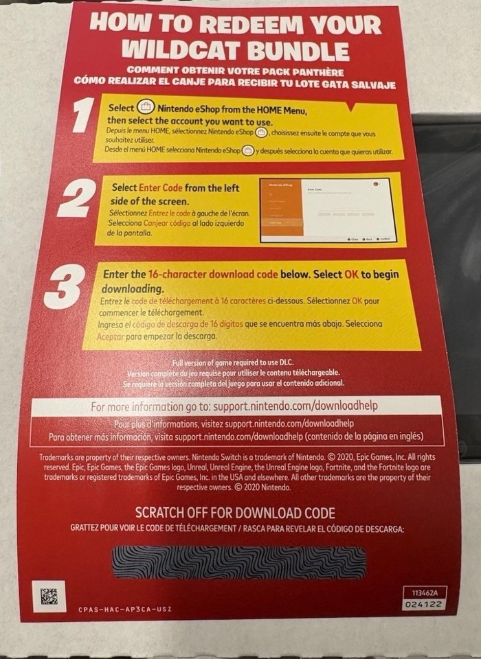 Wildcat Code NEW NEVER USED Fortnite Nintendo Switch Wildcat Bundle with CODE + V ...