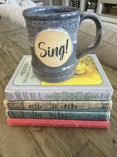 Deneen Pottery Hand Thrown Coffee Mug “Sing” Gray/Blue/White 2018
