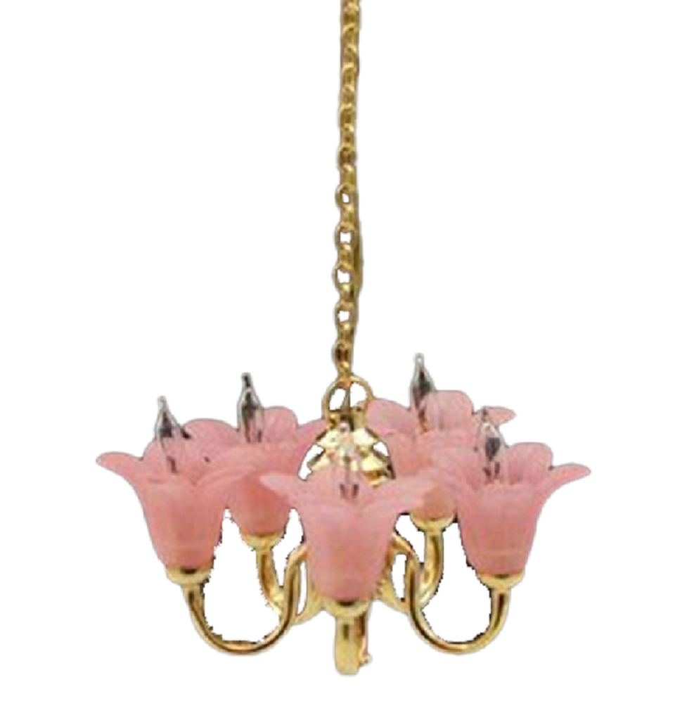 Dolls House 5 Arm Chandelier Pink New product type Cranberry Up Max 81% OFF Shades Miniature