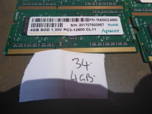 4GB APACER 78.B2GCZ.4000C SOD 1.35V PC3-12800 CL11 NOTEBOOK MEMORY - Picture 3 of 4
