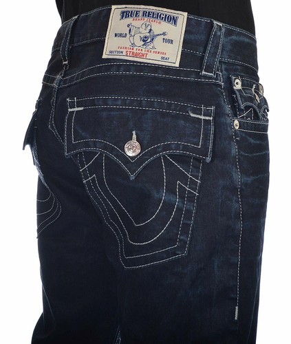 NWT TRUE RELIGION Sz38 STRAIGHT W/FLAP STRETCH JEAND IN CTQD BLUE WASHED - Picture 5 of 5