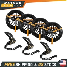 4PC Car Tie Down Strap with Chain Anchor Car Trailer Hauler Tire Strap 2"x10' 5"