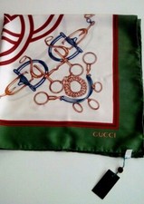GUCCI VINTAGE SILK SCARF "HORSEBIT" AUTHENIC - NEW WITH TAGS - LARGE 34" SQUARE