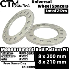 2x 1/2" (12mm) Thick 8x200mm Performance Wheel Spacer Fit F-350 Ram3500 Dually