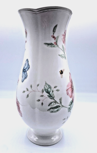 LENOX RARE 10.5” BUTTERFLY MEADOW Designer Signed flowers & Bees Porcelain Vase - Picture 3 of 15