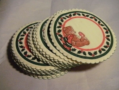 CHRISTMAS POTPOURRI PRESS TIN W 20 REUSABLE COASTERS HONG KONG 1987 TEDDY HOLLY - Picture 2 of 12