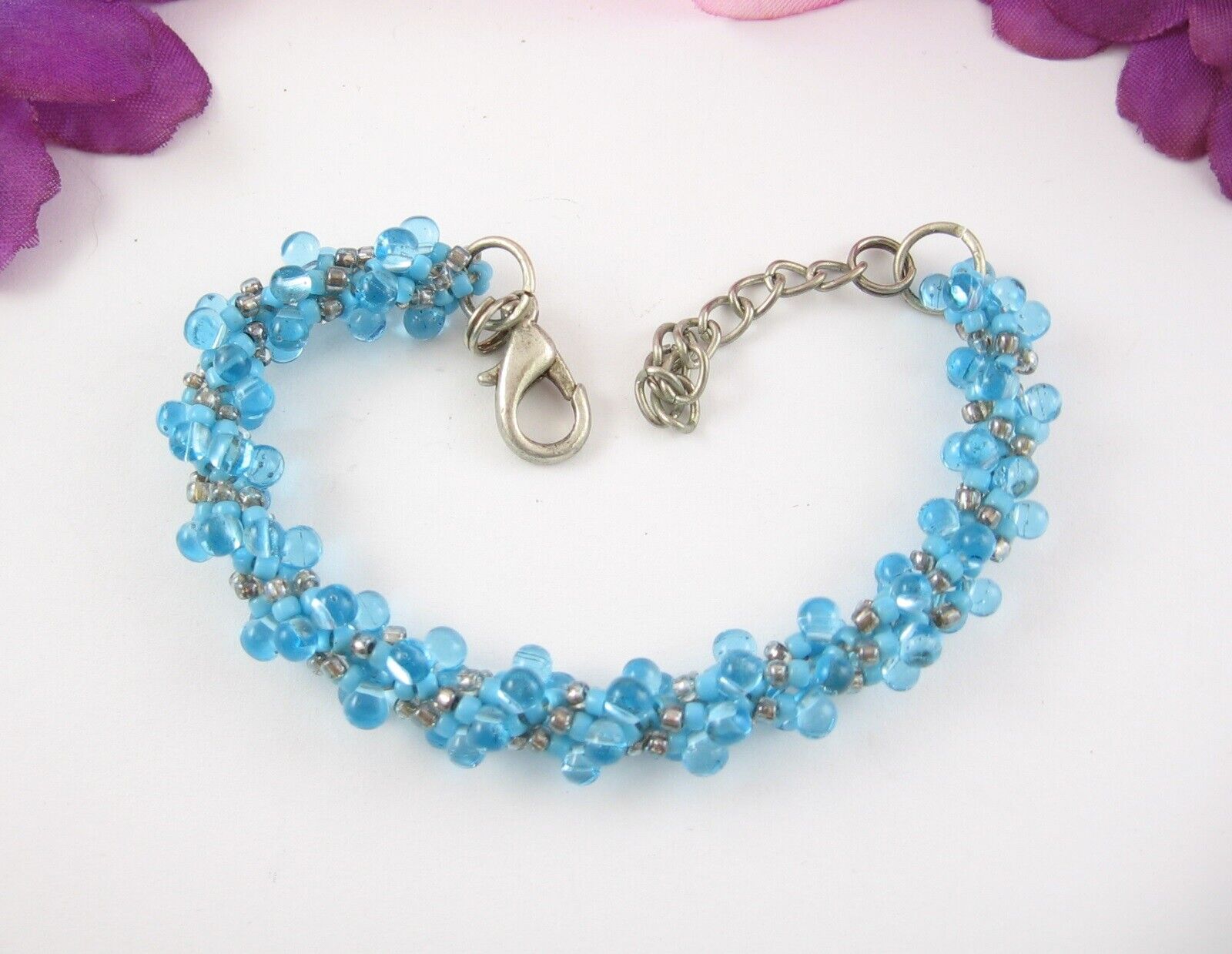 Vintage Bracelet TURQUOISE-BLUE Glass Beads Twist… - image 3