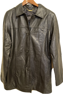 VTG 1986 Wilsons 100% Leather Pelle Studio Womens Black 30  Length Coat ~ Medium