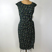 Lark & Ro Dress Women 6 Wrap Tie Floral Leaf Knee Sheath Work Party Core Ne