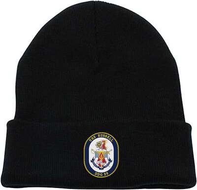 DDG-59 USS Russell Black Long Beanie Skull Cap