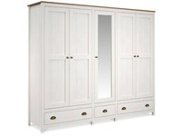 Kleiderschrank Massivholzschrank 5-TüRiger Schrank Trico Kiefer Weiß Eichefarbig