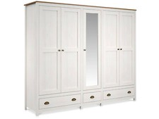 Kleiderschrank Massivholzschrank 5-türiger Schrank TRICO Kiefer weiß Eichefarbig