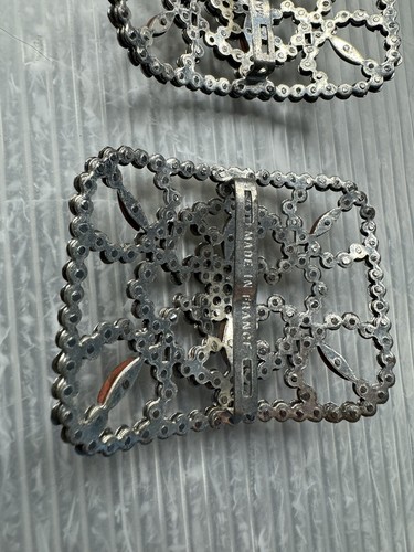 vintage Antique Victorian Cut Steel riveted Belt Buckle SET LOT/2 art nouveau - Picture 9 of 18