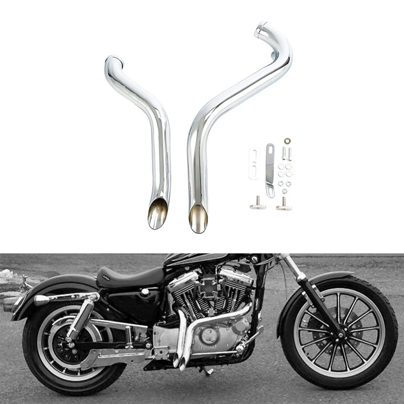 Escape de doble tubo cromado apto para Harley Sportster 883 1200 86-13 Touring 84-16 Foto 3 de 4